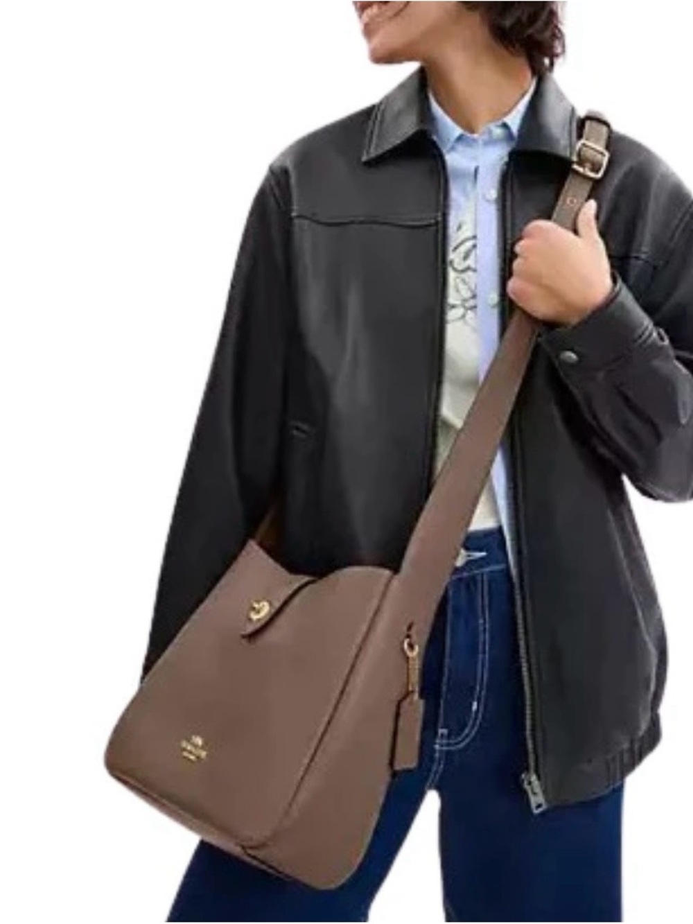 Coach Hadley Convertible Crossbody Bag Dark Stone Pebble Leather - Picture 3 of 11